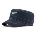 Navy blue cotton cadet cap with ANDVODPH patch and star embroidery in flat top style - L(56-57.5CM) / Black
