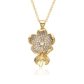 Exquisite vergoldete Lotus-Halskette aus Messing mit klaren Zirkonia-Steinen besetzt - Klarer Strass-Blumenstil (G236)
