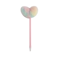 Cute pink ballpoint pen with a rainbow plush heart top for school stationery and gifts - Heart / Pink