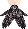 Elegant black lace gloves with floral crochet pattern for formal banquet and parties - Full Finger/Crochet Floral / Black