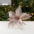 28cm light pink Christmas flower with mesh petals and gold sequins for tree decoration - Pink