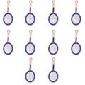 Macro view of 10 gold and blue enamel tennis racket pendants for DIY jewelry - Tennis Racket Style (4#)