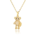 Gold plated necklace with micro-p鑲ed bear pendant featuring shimmering clear zircons - D941 Bear Hugging Bear