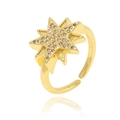 Adjustable 18K gold plated open ring featuring a sparkling zircon pavé star design - Octagonal Star Style (J-1433)