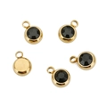 Golden stainless steel birthstone charms with faceted black gems for DIY jewelry - Gold Color-K(Black)