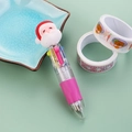 Mini 4-color Christmas ballpoint pen featuring Santa Claus topper and pink grip - Christmas Series 2-Santa