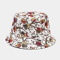 Chapeau bob réversible avec motif hibou coloré imprimé sur fond blanc pour femme - Motif Hibou