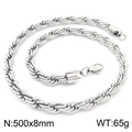 Silver stainless steel twisted rope chain necklace for men and women, 500x8mm size - 8mm / 50cm / Steel