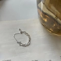 Adjustable 925 silver plated anchor chain ring with pull-string closure on vintage book - Silver-Pig Nose Link Style