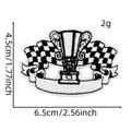 Detail view of racing trophy and checkered flags embroidery patch with dimensions 6.5x4.5cm - Racing Patch #30 (Trophy Double Flag)