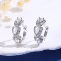 Silver-finished teardrop zircon hoop earrings with halo setting for women - Pear Zirconia Ear Hook (10320)