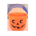 Classic orange Halloween pumpkin candy bucket with black handle for festive parties - Straight Pumpkin Bucket