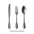 3-Piece vintage 304 stainless steel cutlery set with floral relief in matte dark grey - Knife Fork Spoon 3-Piece Set