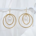 Golden double hoop earrings with a white pearl accent and fish hook closure for women - Gold 16mm Pearl Hoop Pendant