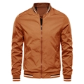 Detail of camel bomber jacket with striped ribbed collar and metal zipper closure - M / 831 Camel