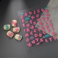 3D puffy alphabet nail art stickers with pink bubble letters and cute ice cream motifs. - CO-177