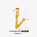 Golden stainless steel letter V pendant with bamboo texture and 1.9cm height - Letter V / Gold