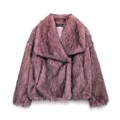 Close-up of premium purple faux fur texture and lapel design on short jacket - XS / Black Pink