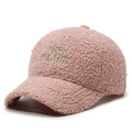 Gorra de béisbol rosa de lana de cordero con bordado dorado estilo invierno - Ajustable / Rosa