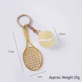 Miniature tennis racket and ball keychain with gold finish and yellow felt ball model - 2.5cm Large Light Yellow Tennis Ball + Gold Racket