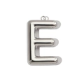 Close-up of polished stainless steel hollow letter E pendant with a shiny mirror finish - Letter E / Mirror Silver