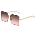 Fashion oversized square rimless sunglasses with chain temples and gradient pink lenses - Gold Frame Tea Pink Gradient