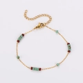 Detail of beaded stainless steel bracelet with turquoise and brown cylindrical beads - Bracelet