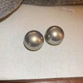 Minimalist silver stud earrings with high-polished gunmetal spherical beads - Grey Round Mirror Style (7#)