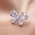 Elegant butterfly brooch in silver with sparkling pear-shaped rhinestones and opals - Silver Butterfly Style (90256)