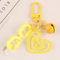 Yellow heart keychain with acrylic glitter pendant, bell, and plastic chain - Yellow Style (Q875-5)