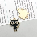 Cute black enamel cat charms with gold trim for DIY jewelry making, front and back view - Black Cat (15*19mm)