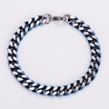 Macro detail of 9mm two-tone Cuban chain showing brushed and polished steel finishes - 9mm*21cm / Blue and Silver