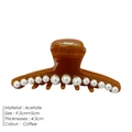 Elegant large coffee acetate hair claw clip with pearls and product dimensions info - Brown