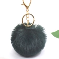 Deep green faux rabbit fur ball keychain with gold clasp and ring for bags - Army Green