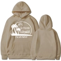 Khaki long sleeve hoodie with 'It's 5 O'clock Everywhere I'm Retired' print on front - Camel