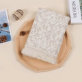 Cotton muslin newborn swaddle blanket with beige tassels and forest rabbit print - Little Rabbit Print
