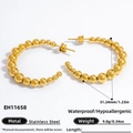 Polished 18k gold plated stainless steel hoop earrings with waterproof features - EH11658-Open Bead Hoop