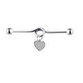 Piercing industriale argento con barra attorcigliata e ciondolo a cuore in cristallo - Cuore d'Argento