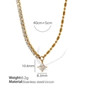 Gold stainless steel zircon necklace, 40+5cm chain with 10.6mm square pendant detail - Gold (XL301)