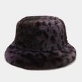 Detailed texture of purple leopard print faux fur on a stylish winter bucket hat - One Size / Dark Purple Leopard (Color 4#)