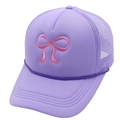 Women's purple trucker hat with pink bow embroidery and breathable mesh back - Adult(56-60cm) / All Purple