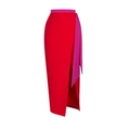 High-waisted red midi skirt featuring a side slit and magenta ribbon tie accent - Single Sarong Skirt