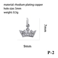 Silver crown pendant in rhodium-plated copper with zircons for DIY jewelry making - Silver Crown P-2
