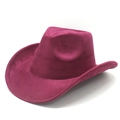 Detail of magenta faux suede cowboy hat with reinforced stitching and curved wide brim - M(56-59CM) / Wine Red Suede