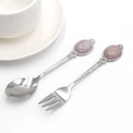 Retro style pink crystal handle stainless steel coffee spoon and fork set for gift - Rose Quartz