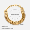 Three-layer stainless steel bracelet in gold finish with Cuban links and rhinestones - 3-Layer Cuban Rhinestone Set