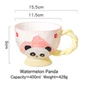 Pink ceramic 400ml panda mug with watermelon hat and unique twisted handle design - Watermelon Panda