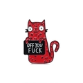 Spilla in smalto a gatto rosso con divertente cartello 'OFF YOU FUCK' in lega di zinco - Gatto Rosso con Cartello / Rosso