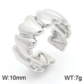 Anillo ajustable de plata con corazones en acero inoxidable chapado en oro de 18 quilates - US 6 / Estilo Abierto de Fila de Corazones (KR110673-K) / Color Acero