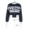 Kurze Racing-Jacke mit Schwarz-Weiß-Farbblock und RACER-Print für Damen im Herbst - S / Schwarz & Weiß